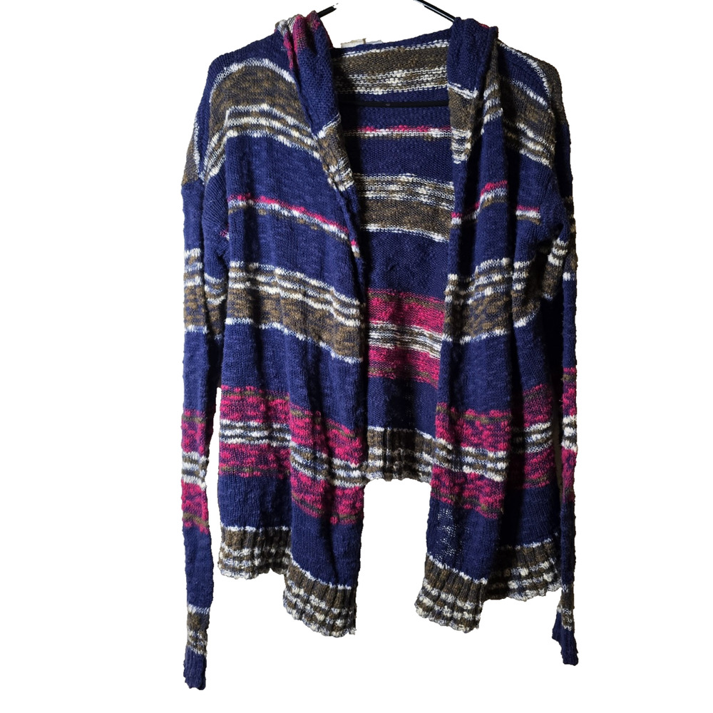 Roxy Sweater Womens Small Hood Blue Striped Cardigan Knit Y2k 90's Grunge Skater